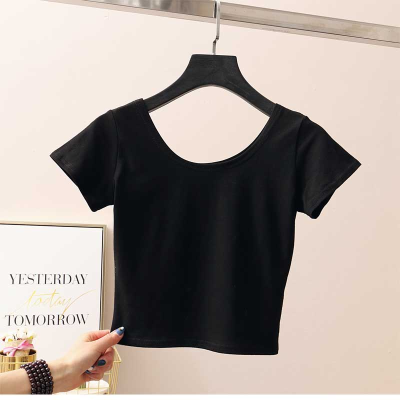 11 Colors Solid Crop Top Women T-shirt Cropped Slim High Waist Short Sleeve Basic Summer Clothes Tops Woman Free Shipping Tee