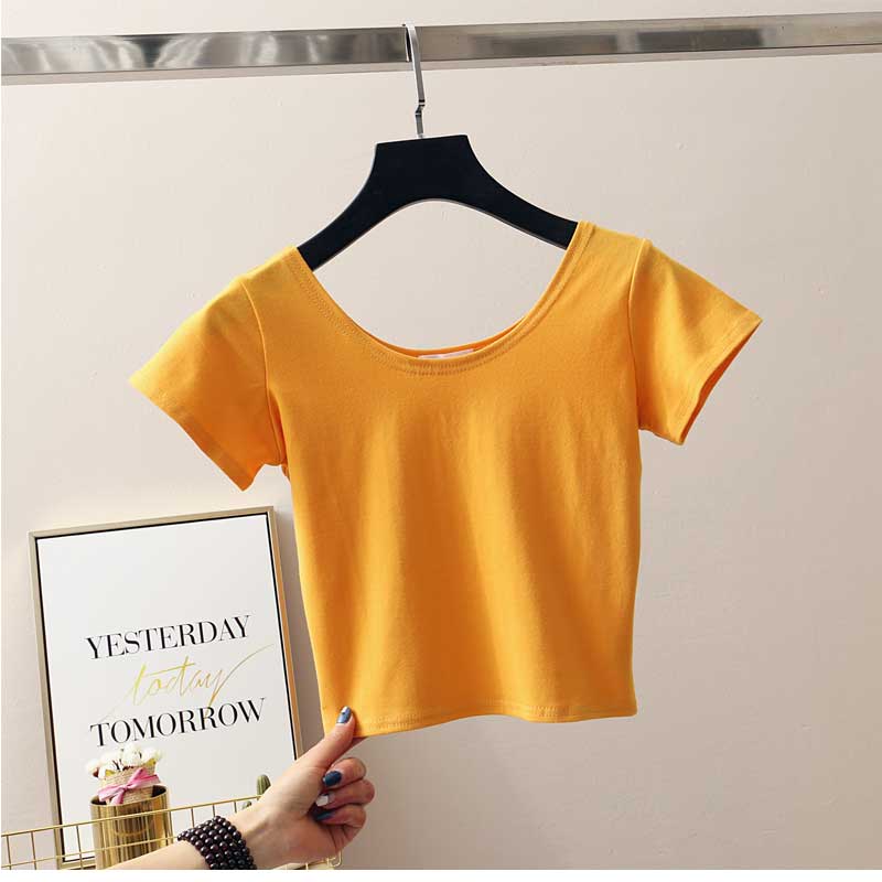 11 Colors Solid Crop Top Women T-shirt Cropped Slim High Waist Short Sleeve Basic Summer Clothes Tops Woman Free Shipping Tee