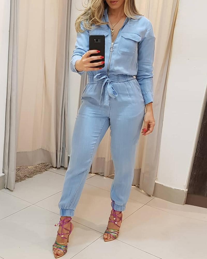 2021 Jumpsuit female long sleeve slim fit lace up waist jumpsuit casual jumpsuits