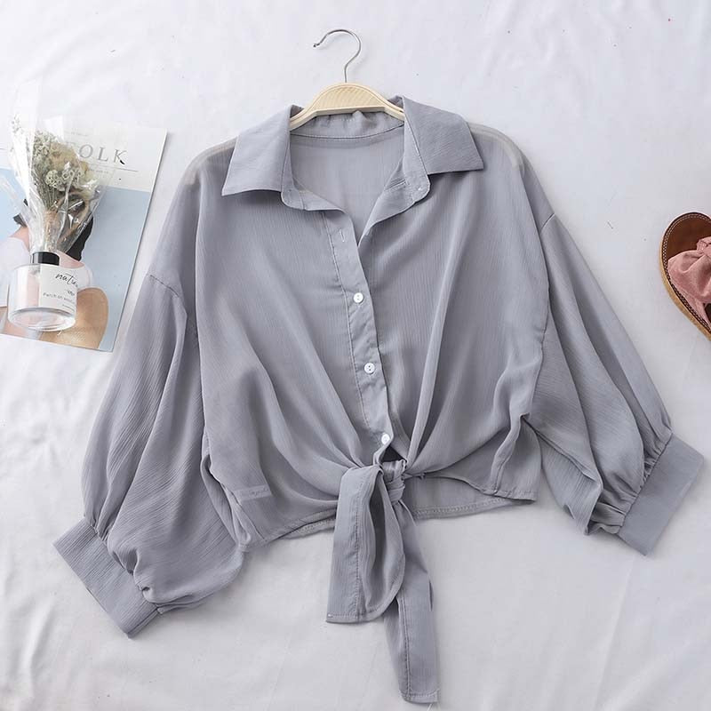 HELIAR Chiffon Shirts Women Half Sleeve Button Up Chiffon Blouses Female Blusa Feminina OL Shirts For Women 2020 Autumn