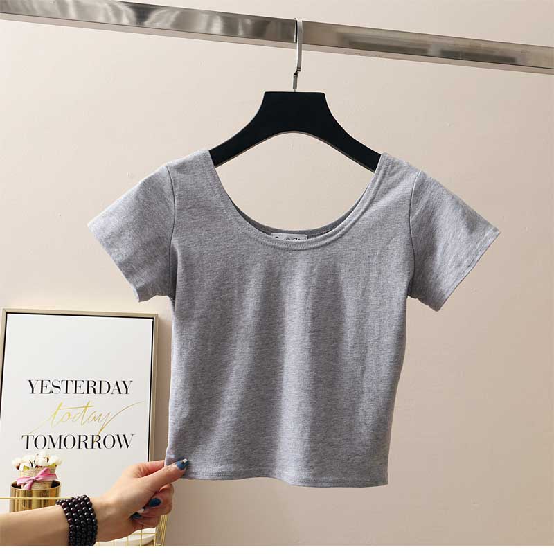 11 Colors Solid Crop Top Women T-shirt Cropped Slim High Waist Short Sleeve Basic Summer Clothes Tops Woman Free Shipping Tee