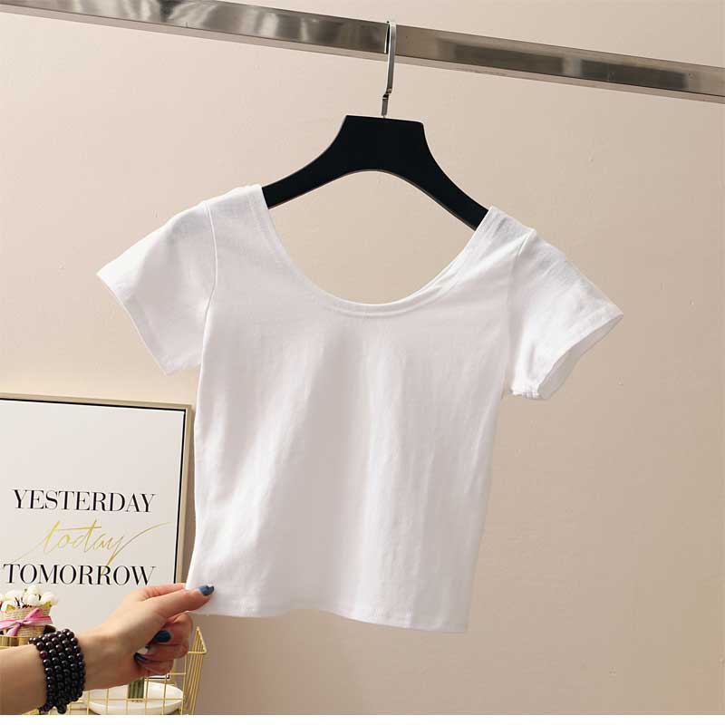 11 Colors Solid Crop Top Women T-shirt Cropped Slim High Waist Short Sleeve Basic Summer Clothes Tops Woman Free Shipping Tee