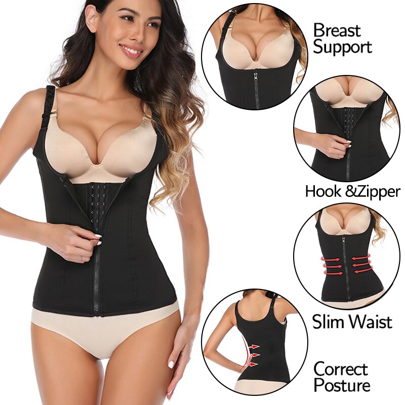 Women Waist Trainer Vest Tummy Belly Girdle Body Shaper Waist Cincher Corset Adjustable Strap Zipper Hook Plus Size Shaperwear