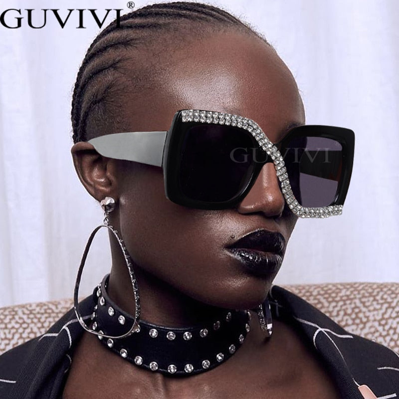 Diamond Square Sunglasses Women 2022 Luxury Vintage Oversize Sunglasses Unique One Piece Rhinestone Glasses Shades gafas de sol