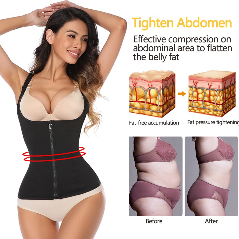 Women Waist Trainer Vest Tummy Belly Girdle Body Shaper Waist Cincher Corset Adjustable Strap Zipper Hook Plus Size Shaperwear