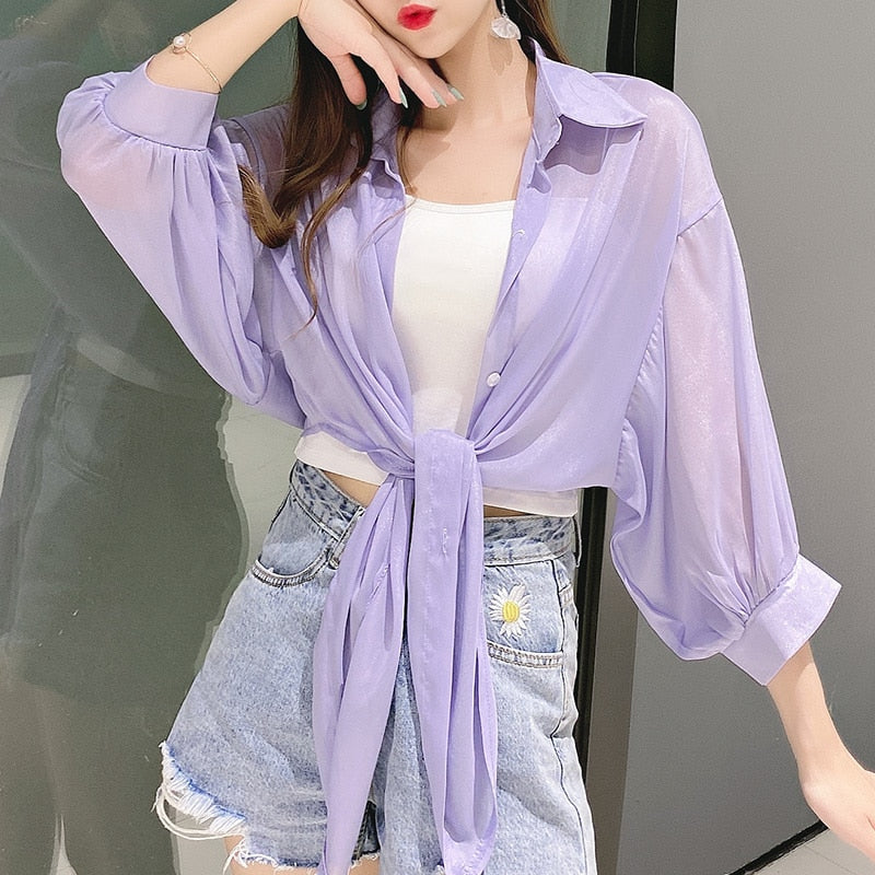 HELIAR Chiffon Shirts Women Half Sleeve Button Up Chiffon Blouses Female Blusa Feminina OL Shirts For Women 2020 Autumn