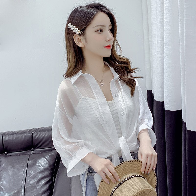 HELIAR Chiffon Shirts Women Half Sleeve Button Up Chiffon Blouses Female Blusa Feminina OL Shirts For Women 2020 Autumn