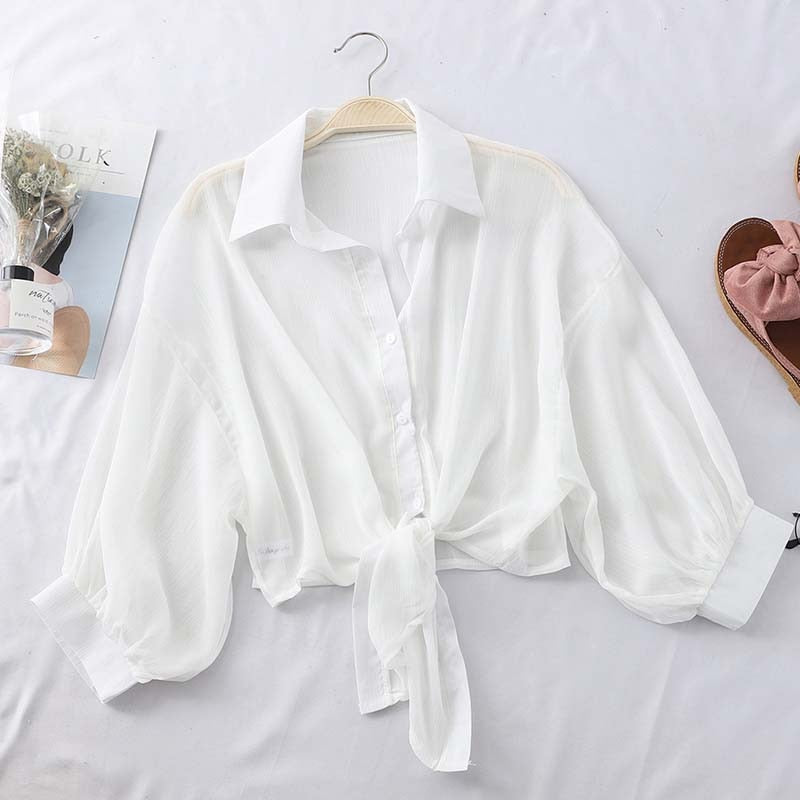 HELIAR Chiffon Shirts Women Half Sleeve Button Up Chiffon Blouses Female Blusa Feminina OL Shirts For Women 2020 Autumn