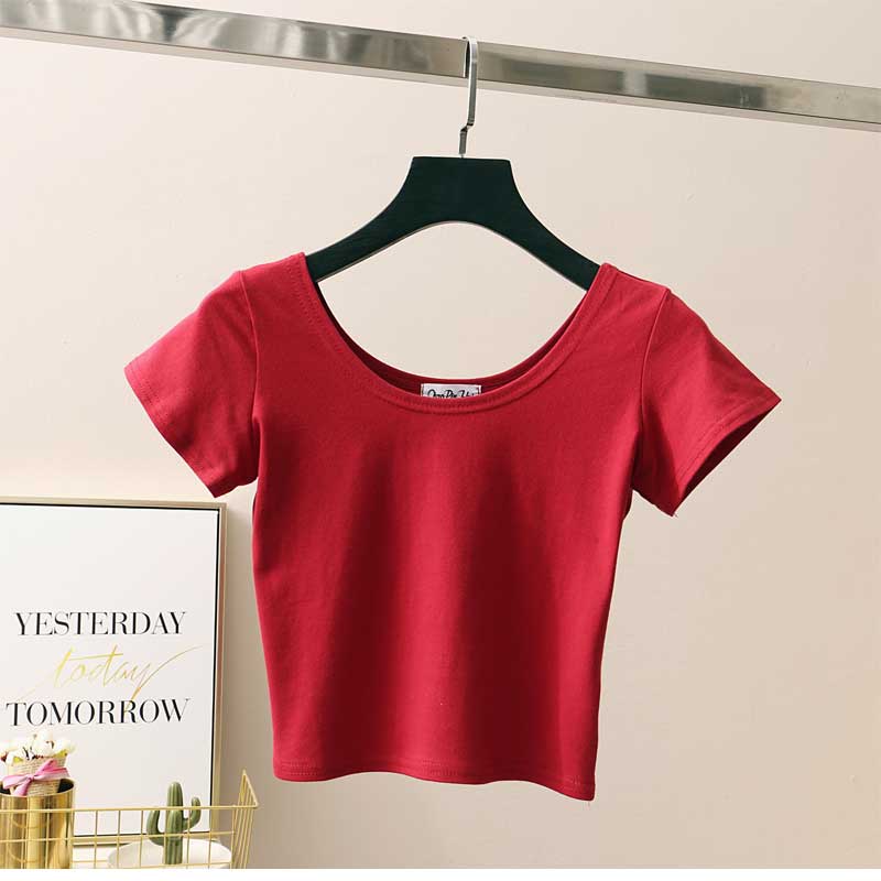 11 Colors Solid Crop Top Women T-shirt Cropped Slim High Waist Short Sleeve Basic Summer Clothes Tops Woman Free Shipping Tee