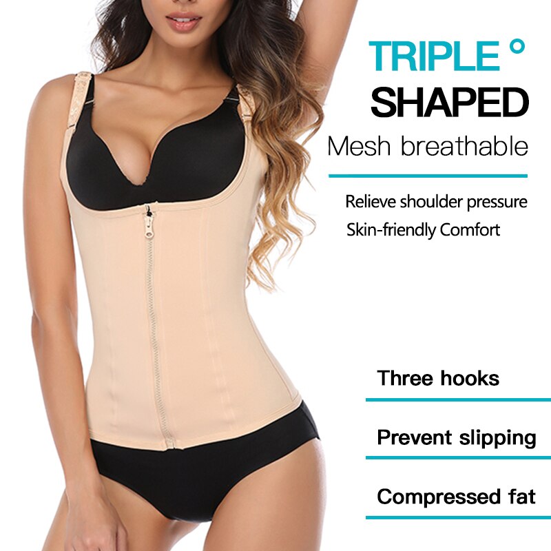 Women Waist Trainer Vest Tummy Belly Girdle Body Shaper Waist Cincher Corset Adjustable Strap Zipper Hook Plus Size Shaperwear