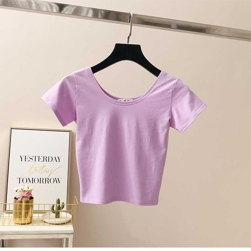 11 Colors Solid Crop Top Women T-shirt Cropped Slim High Waist Short Sleeve Basic Summer Clothes Tops Woman Free Shipping Tee