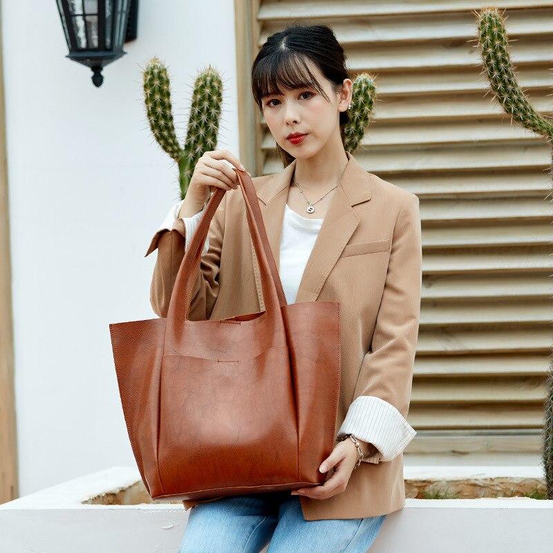 Casual women shoulder bags large capacity female big totes designer luxury soft pu leather lady purses and handbags bolsas brown