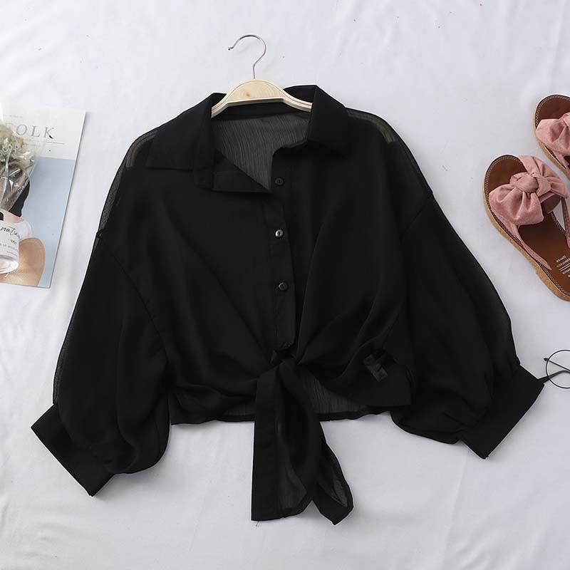 HELIAR Chiffon Shirts Women Half Sleeve Button Up Chiffon Blouses Female Blusa Feminina OL Shirts For Women 2020 Autumn