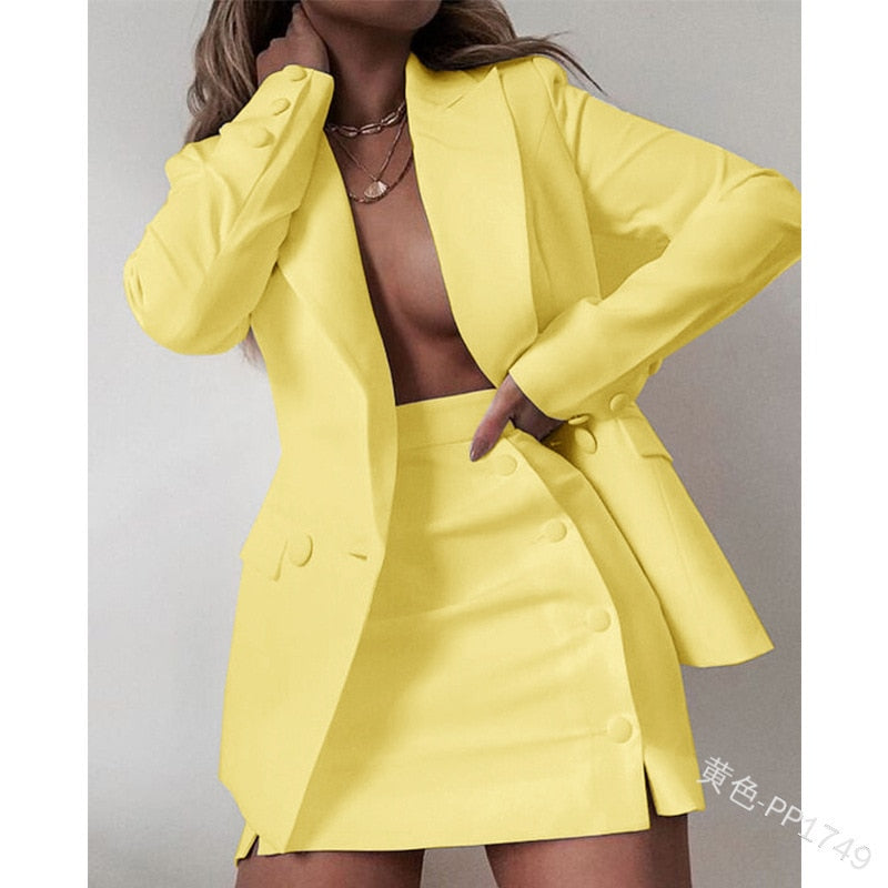 Plus Size 5XL 2 Piece Set Women Streetwear Candy Colors Basic Blazer Sets Coat + Shirts Slim Office Suit Jacket Women Outfits