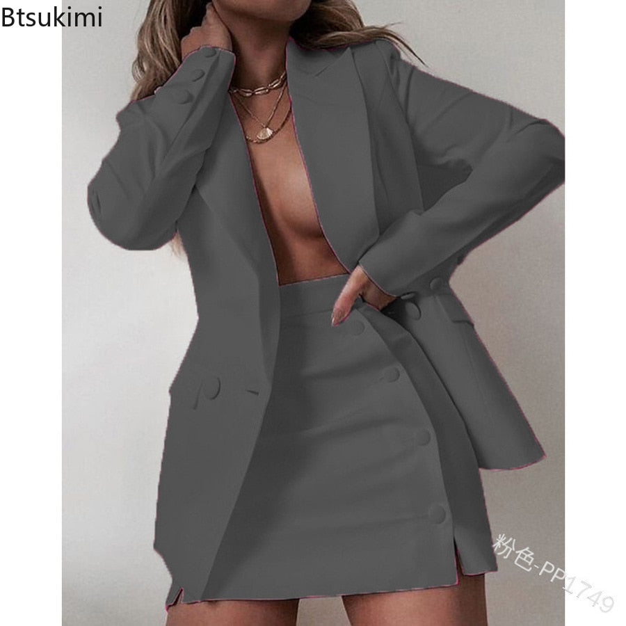 Plus Size 5XL 2 Piece Set Women Streetwear Candy Colors Basic Blazer Sets Coat + Shirts Slim Office Suit Jacket Women Outfits