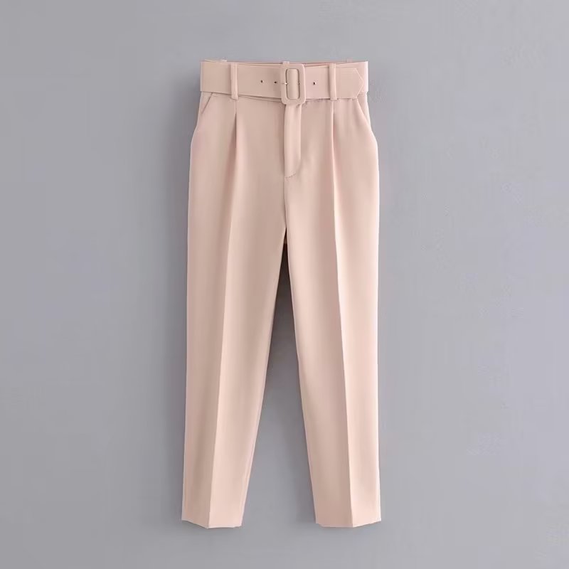 Orange Pencil Pants Women Black High Waisted Woman Trousers Autumn Office Wear Pants for Women Belt Casual Women's Pants