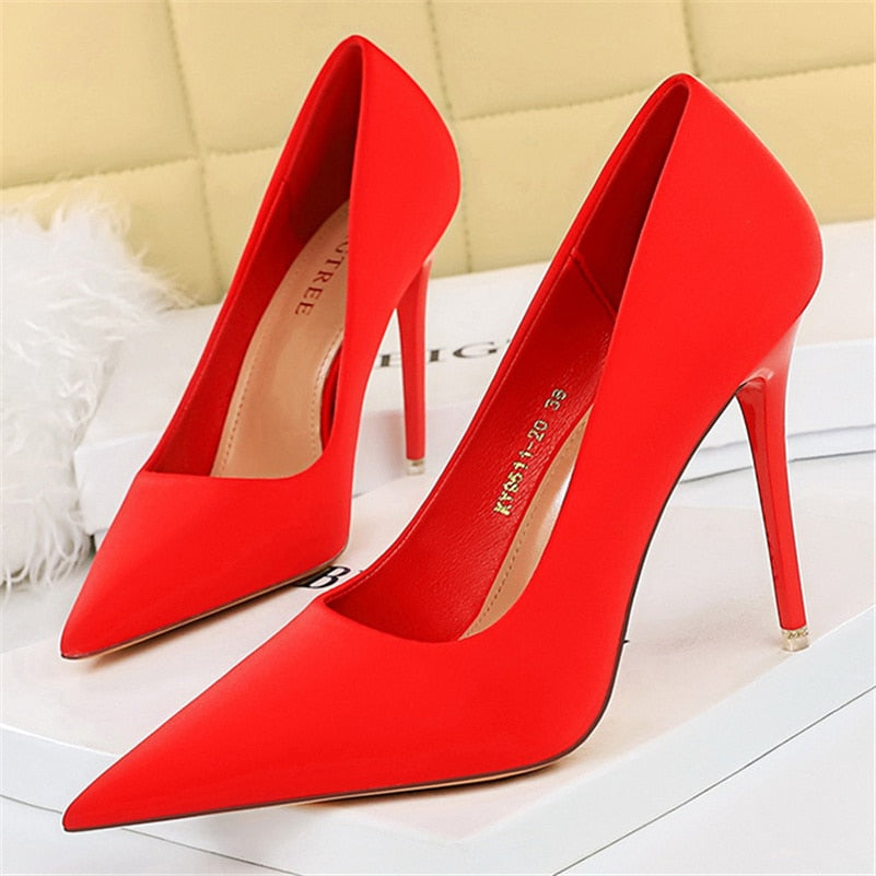 Luxury Elegant Women 7.5cm 10.5cm High Heels Scarpins Silk Pumps Lady Green Purple Fetish Wedding Bridal Low Heels Satin Shoes