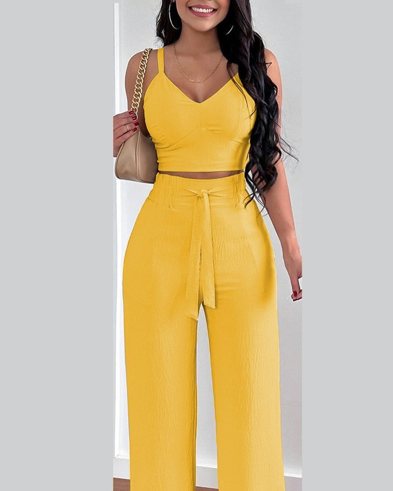 Women High Waist Trouser Set Casual Ladies Long Sleeve Shirts+Wide Leg Pants Suit Fashion Deep V Pattern Print Two Piece Outfits