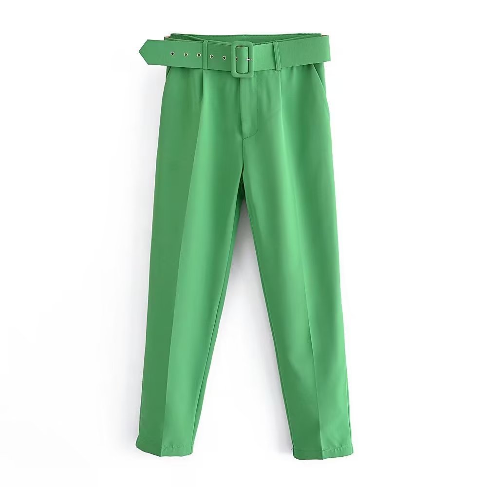 Orange Pencil Pants Women Black High Waisted Woman Trousers Autumn Office Wear Pants for Women Belt Casual Women's Pants