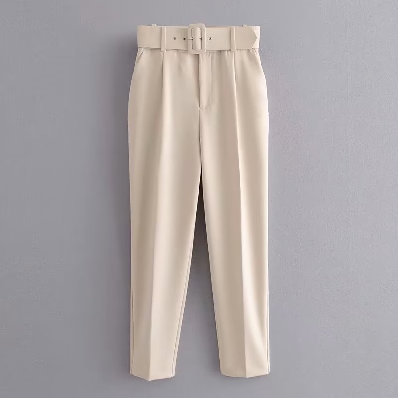 Orange Pencil Pants Women Black High Waisted Woman Trousers Autumn Office Wear Pants for Women Belt Casual Women's Pants