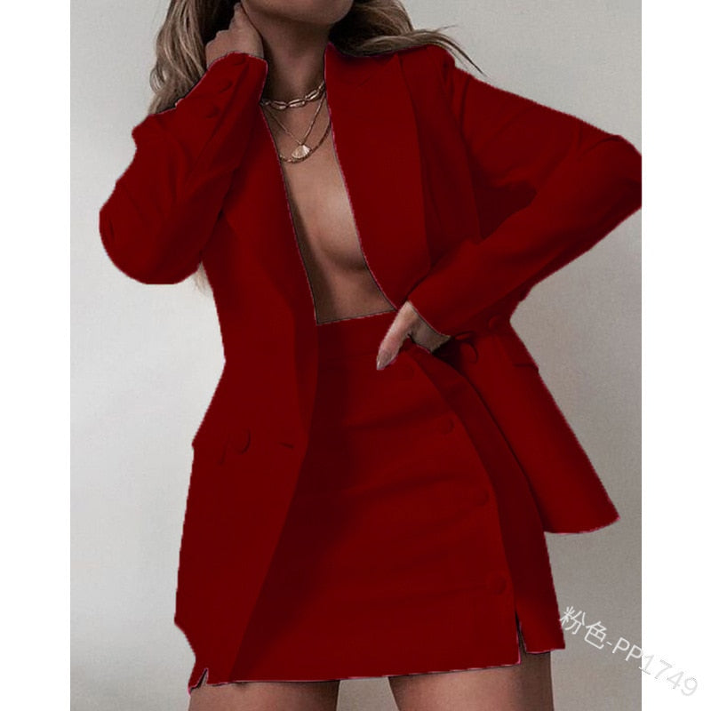 Plus Size 5XL 2 Piece Set Women Streetwear Candy Colors Basic Blazer Sets Coat + Shirts Slim Office Suit Jacket Women Outfits