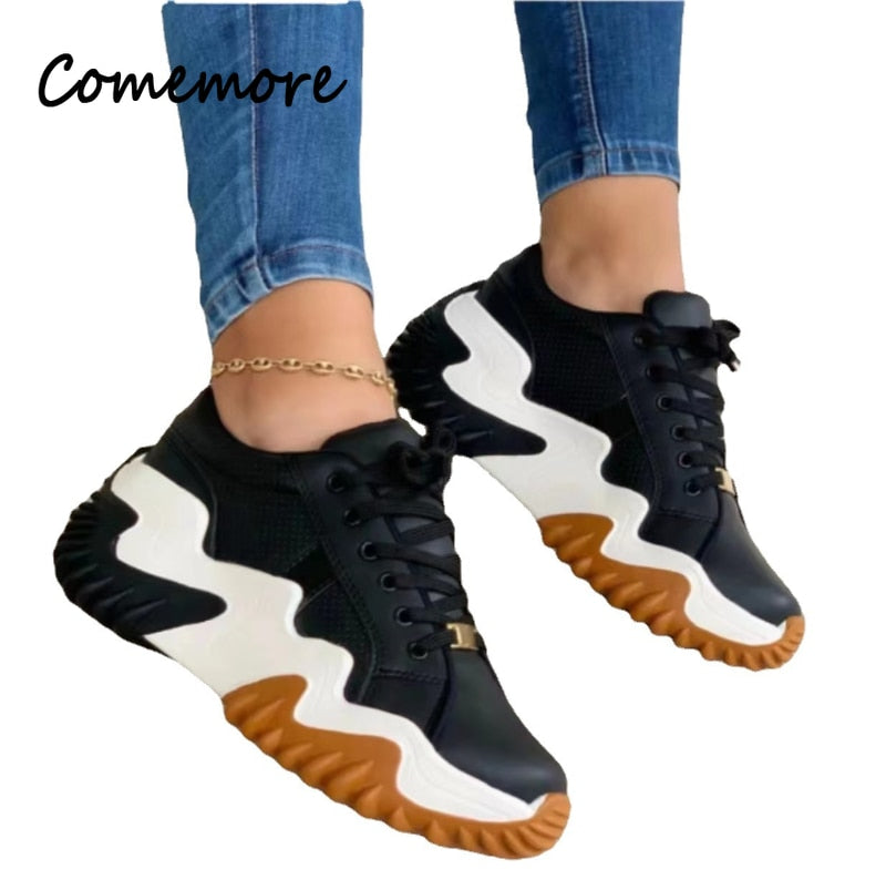 Ladies Sneakers Autumn Winter Lace Up Wedge Platform Casual Sports Shoes