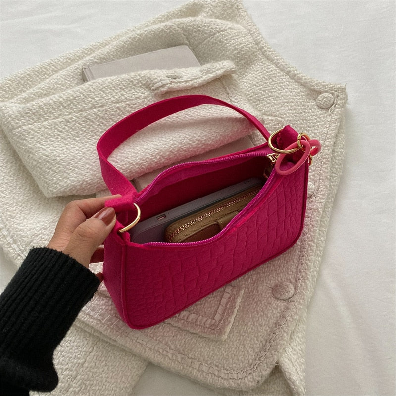 Fashion Felt Shoulder Bags for Women Women Subaxillary Bag Design Advanced Texture Armpit Handbags Purses Crescent Saddle Bag