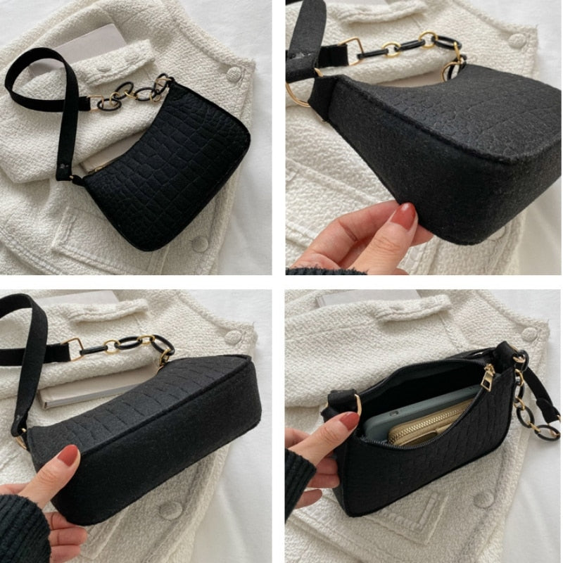 Fashion Felt Shoulder Bags for Women Women Subaxillary Bag Design Advanced Texture Armpit Handbags Purses Crescent Saddle Bag