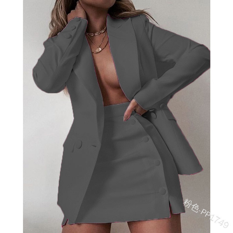 Plus Size 5XL 2 Piece Set Women Streetwear Candy Colors Basic Blazer Sets Coat + Shirts Slim Office Suit Jacket Women Outfits