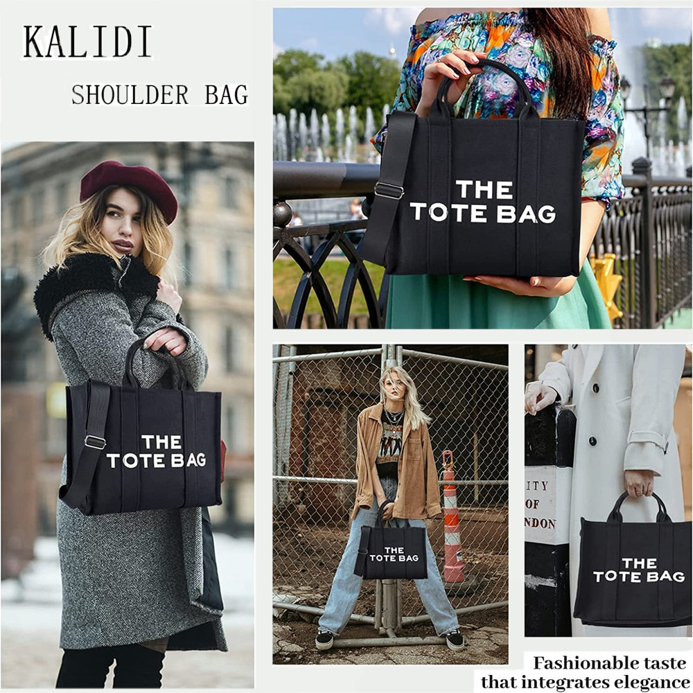 KALIDI Canvas Tote Bag Casual CanvasLarge Capacity Women Shoulder Purse For Female Crossbody Bags Handbags Big Shopper Bag