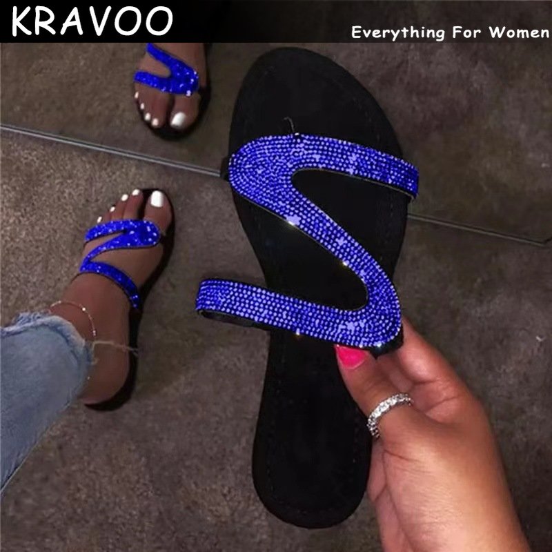 Women  Z-shaped Rhinestone Beach Sandals / Flip Flops