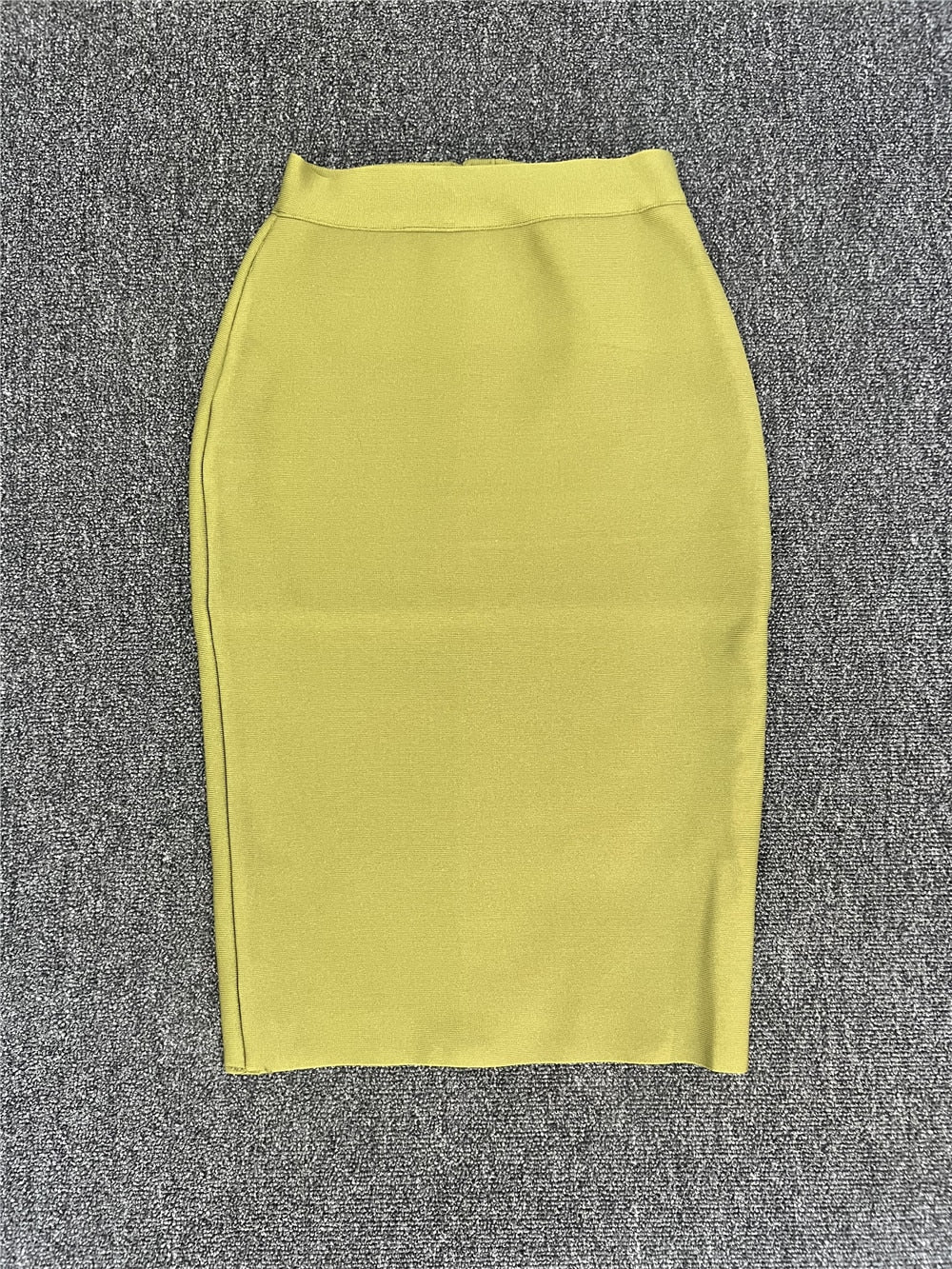 60CM Knee Length Stretch Bandage Skirts Women Candy Color Bodycon Pencil Skirt Ladies Elegant Office Business Formal XL XXL