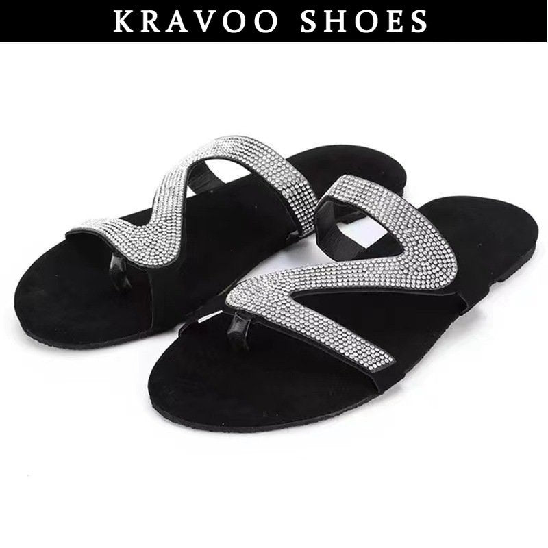 Women  Z-shaped Rhinestone Beach Sandals / Flip Flops