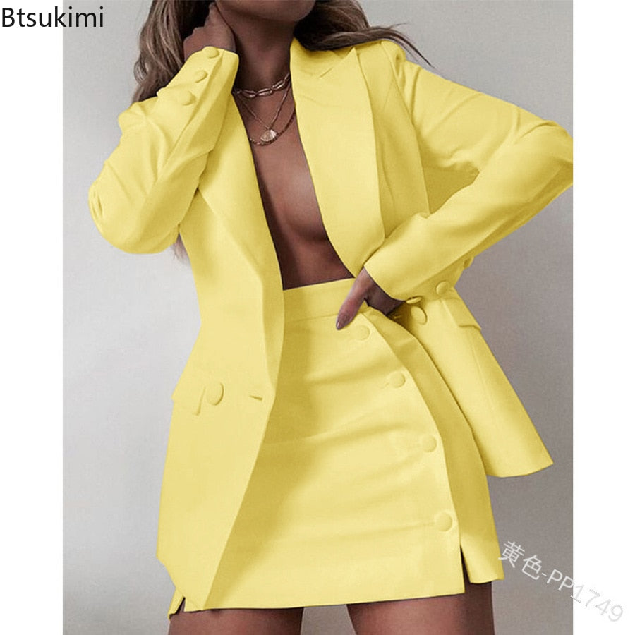 Plus Size 5XL 2 Piece Set Women Streetwear Candy Colors Basic Blazer Sets Coat + Shirts Slim Office Suit Jacket Women Outfits