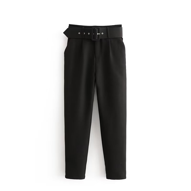 Orange Pencil Pants Women Black High Waisted Woman Trousers Autumn Office Wear Pants for Women Belt Casual Women's Pants