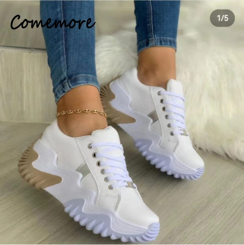 Ladies Sneakers Autumn Winter Lace Up Wedge Platform Casual Sports Shoes