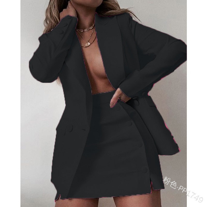 Plus Size 5XL 2 Piece Set Women Streetwear Candy Colors Basic Blazer Sets Coat + Shirts Slim Office Suit Jacket Women Outfits