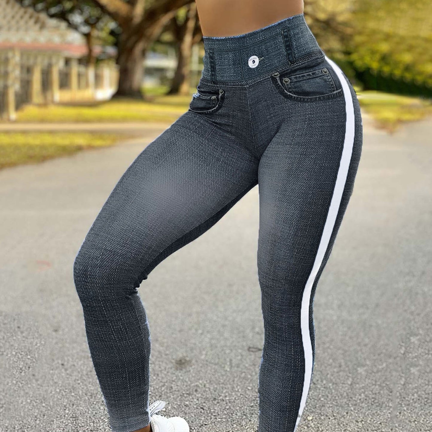 Women Casual Simulation Fitted Jeans Slim High Waist Elastic Leggings