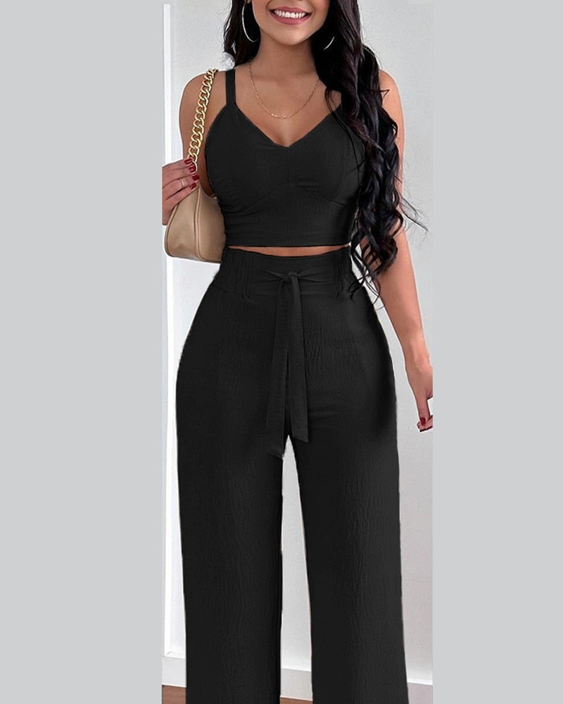 Women High Waist Trouser Set Casual Ladies Long Sleeve Shirts+Wide Leg Pants Suit Fashion Deep V Pattern Print Two Piece Outfits