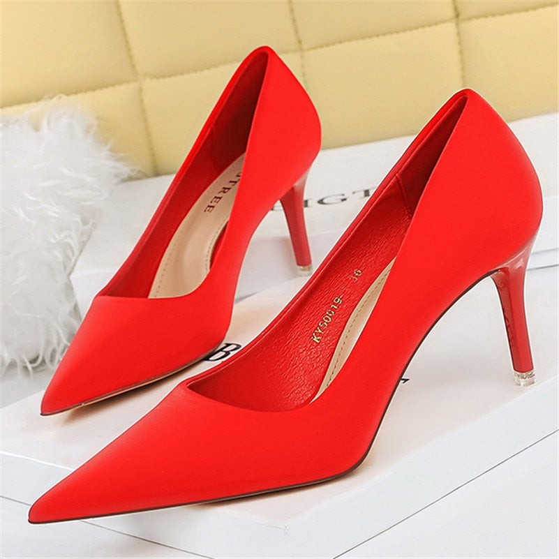 Luxury Elegant Women 7.5cm 10.5cm High Heels Scarpins Silk Pumps Lady Green Purple Fetish Wedding Bridal Low Heels Satin Shoes