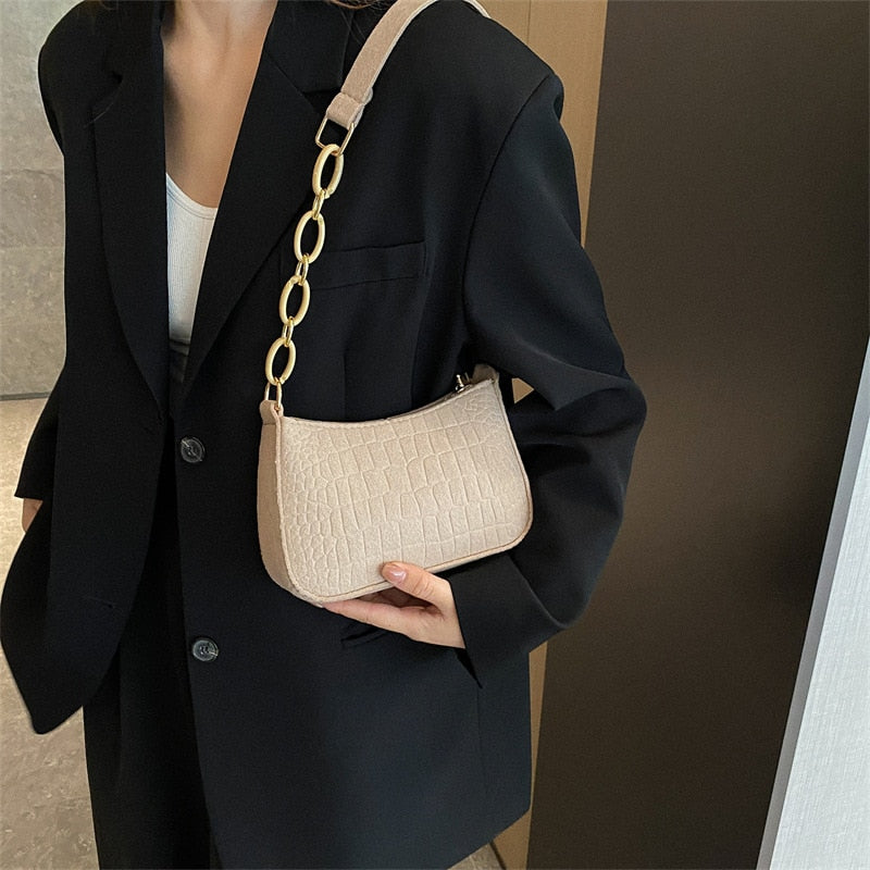 Fashion Felt Shoulder Bags for Women Women Subaxillary Bag Design Advanced Texture Armpit Handbags Purses Crescent Saddle Bag