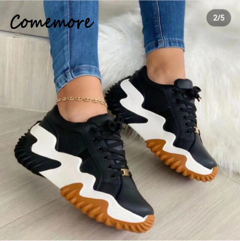 Ladies Sneakers Autumn Winter Lace Up Wedge Platform Casual Sports Shoes