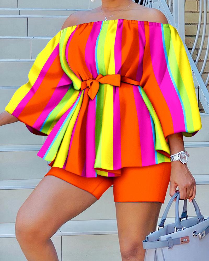 Summer Fashion Print Two Piece Set Women Slash Neck Off Shoulder Ruffle Top Shorts Two Piece Suit Women outfits 2 piece sets