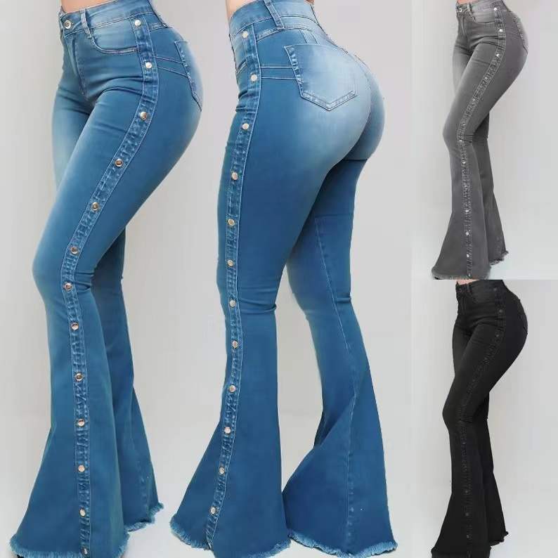 New Arrival Womes Denim Jeans Fashion Skinny Flare Pants Washed Jeans Woman Vintage Ladies Casual Pant High Waist Tight Trousers