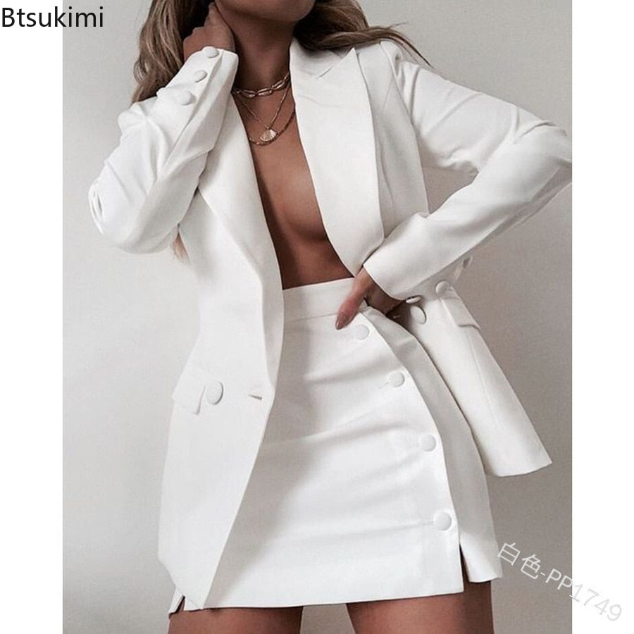 Plus Size 5XL 2 Piece Set Women Streetwear Candy Colors Basic Blazer Sets Coat + Shirts Slim Office Suit Jacket Women Outfits