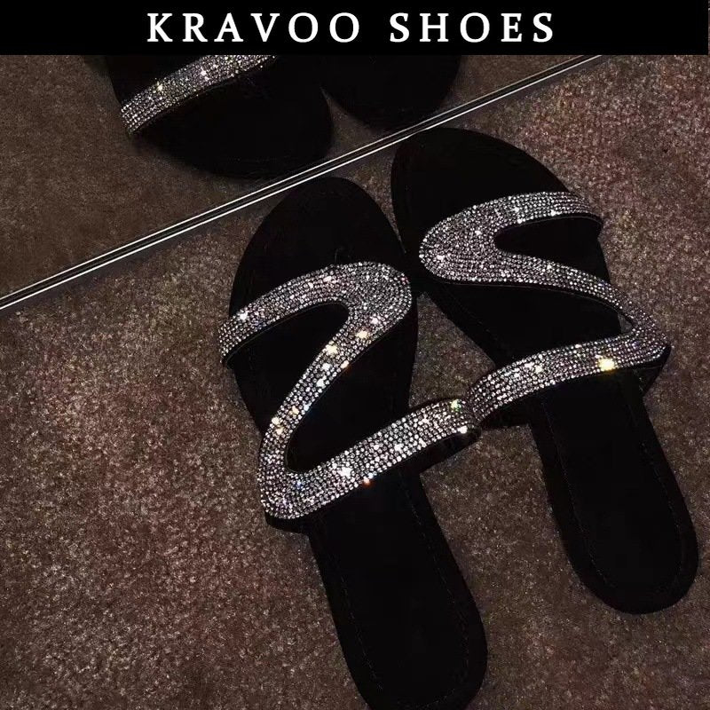 Women  Z-shaped Rhinestone Beach Sandals / Flip Flops