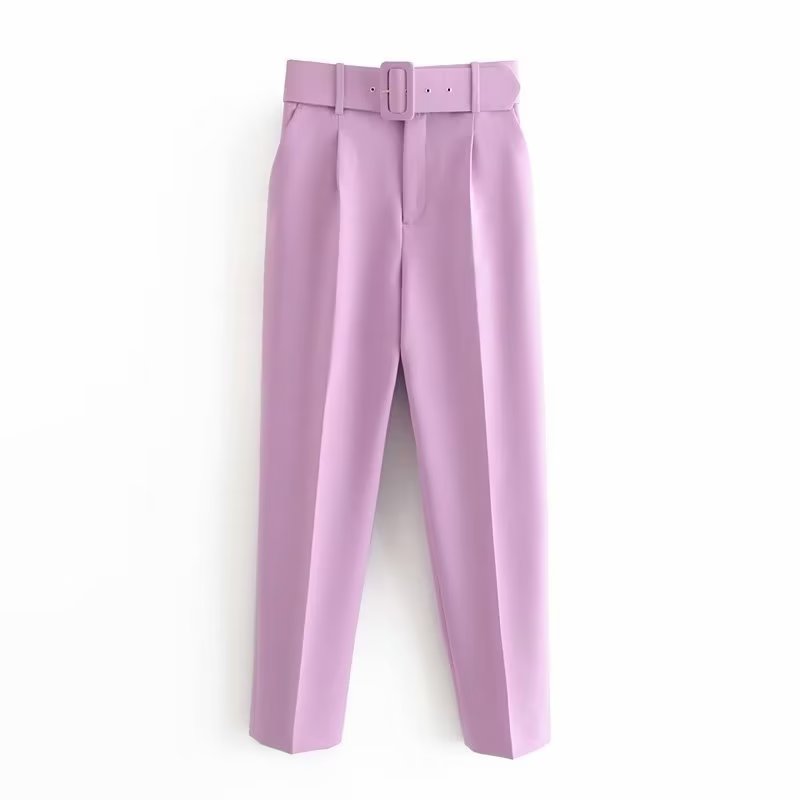 Orange Pencil Pants Women Black High Waisted Woman Trousers Autumn Office Wear Pants for Women Belt Casual Women's Pants