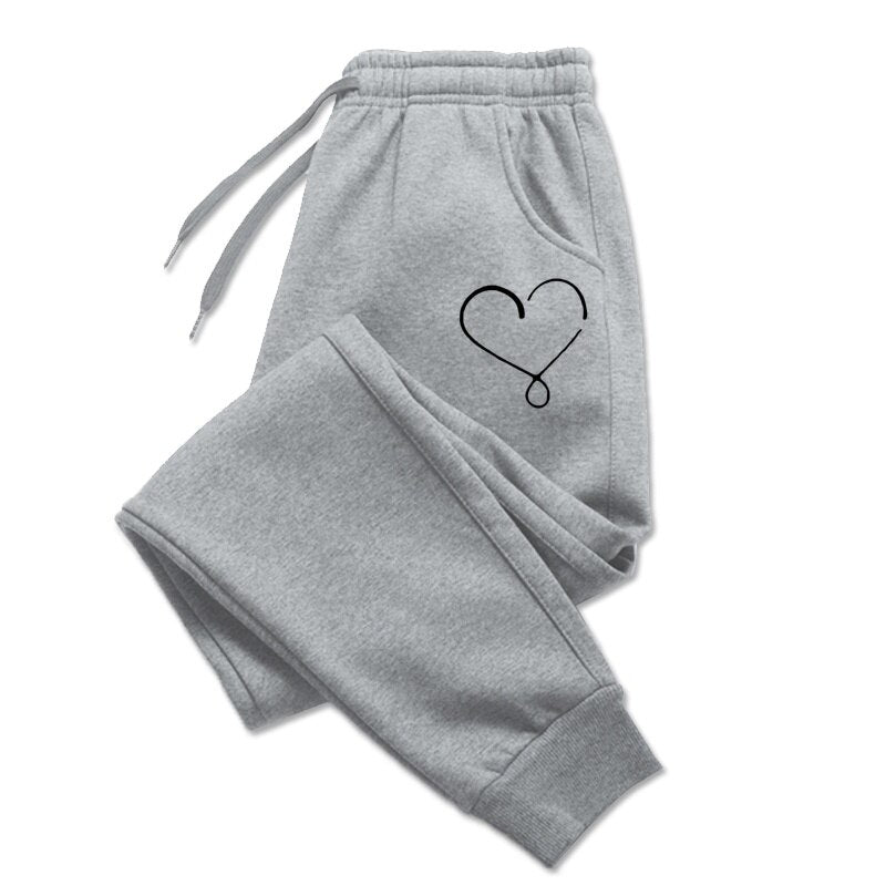 New Heart Printed Womens Pants Loose Long Pants Outwear Joggers Trousers All Seasons Sweatpants Jogging Pants for Ladies