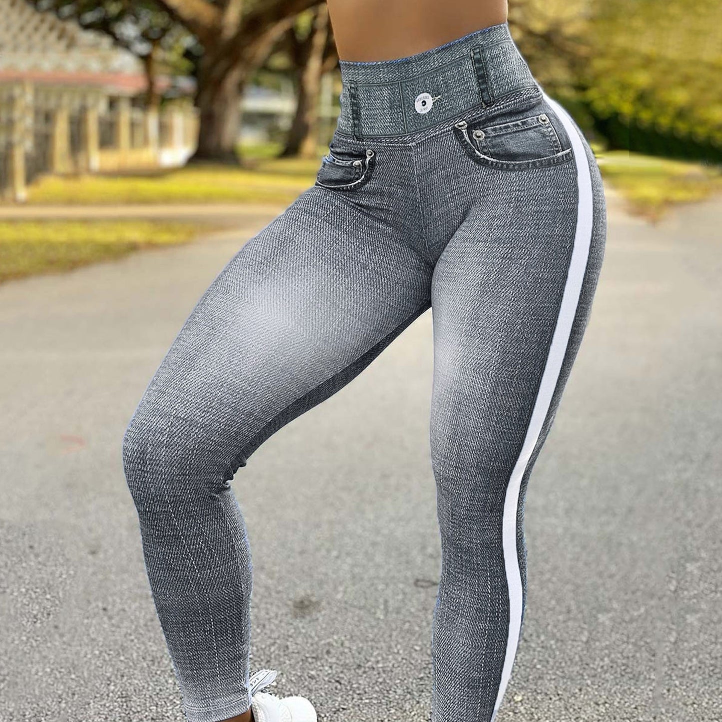 Women Casual Simulation Fitted Jeans Slim High Waist Elastic Leggings