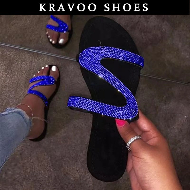 Women  Z-shaped Rhinestone Beach Sandals / Flip Flops